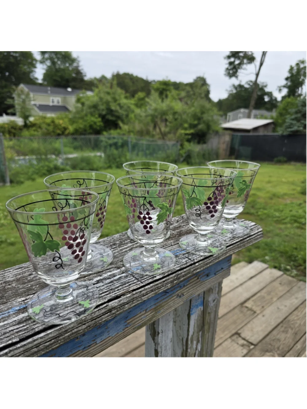 MCM Mid Century Hand Painted Franciscan Ware Wine Glasses Goblets 6 pc Set